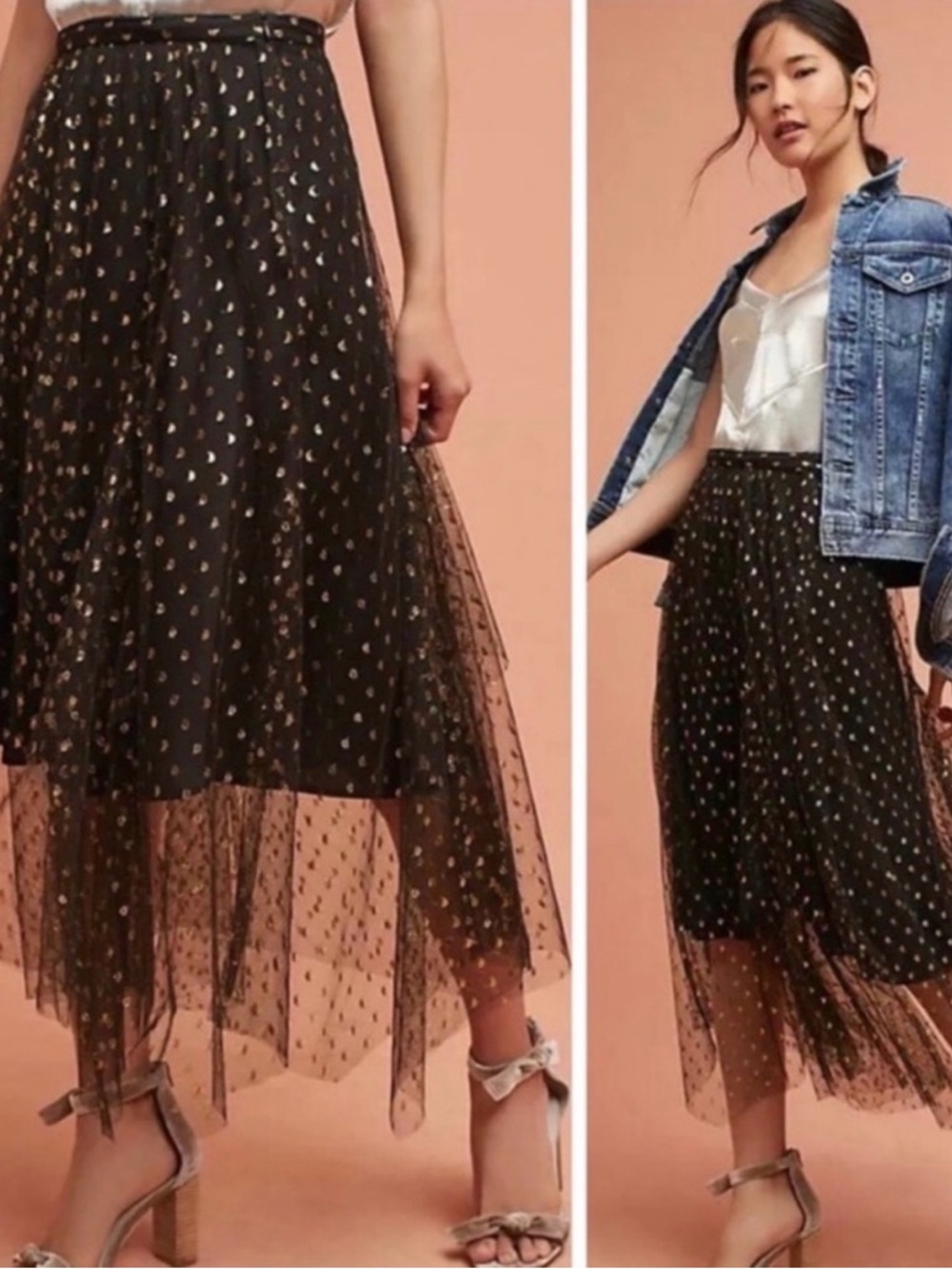 Anthropologie Eva Franco Zelda metallic skirt tulle